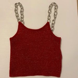 Princess Poly Knitted Rib Cami Top Red Glitter